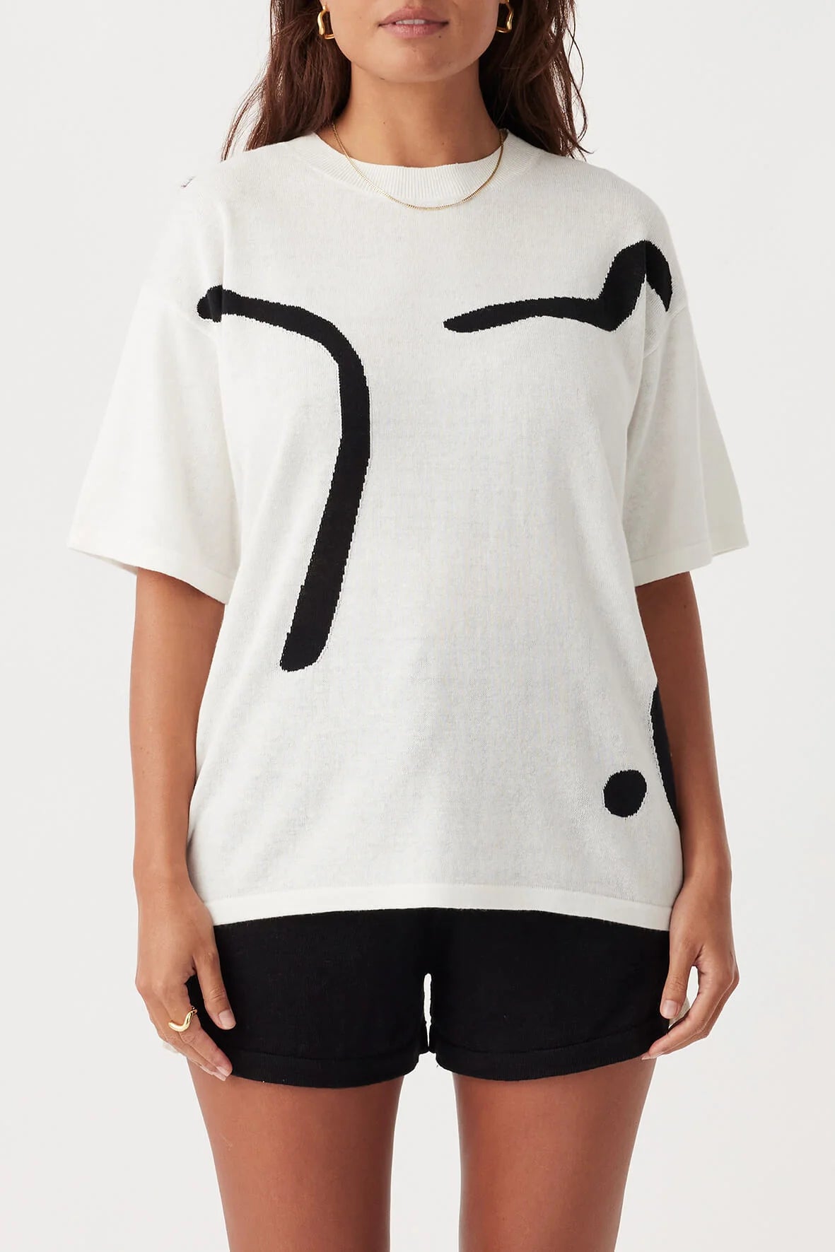 HAZEL ORGANIC COTTON-LINEN TSHIRT | CREAM & BLACK