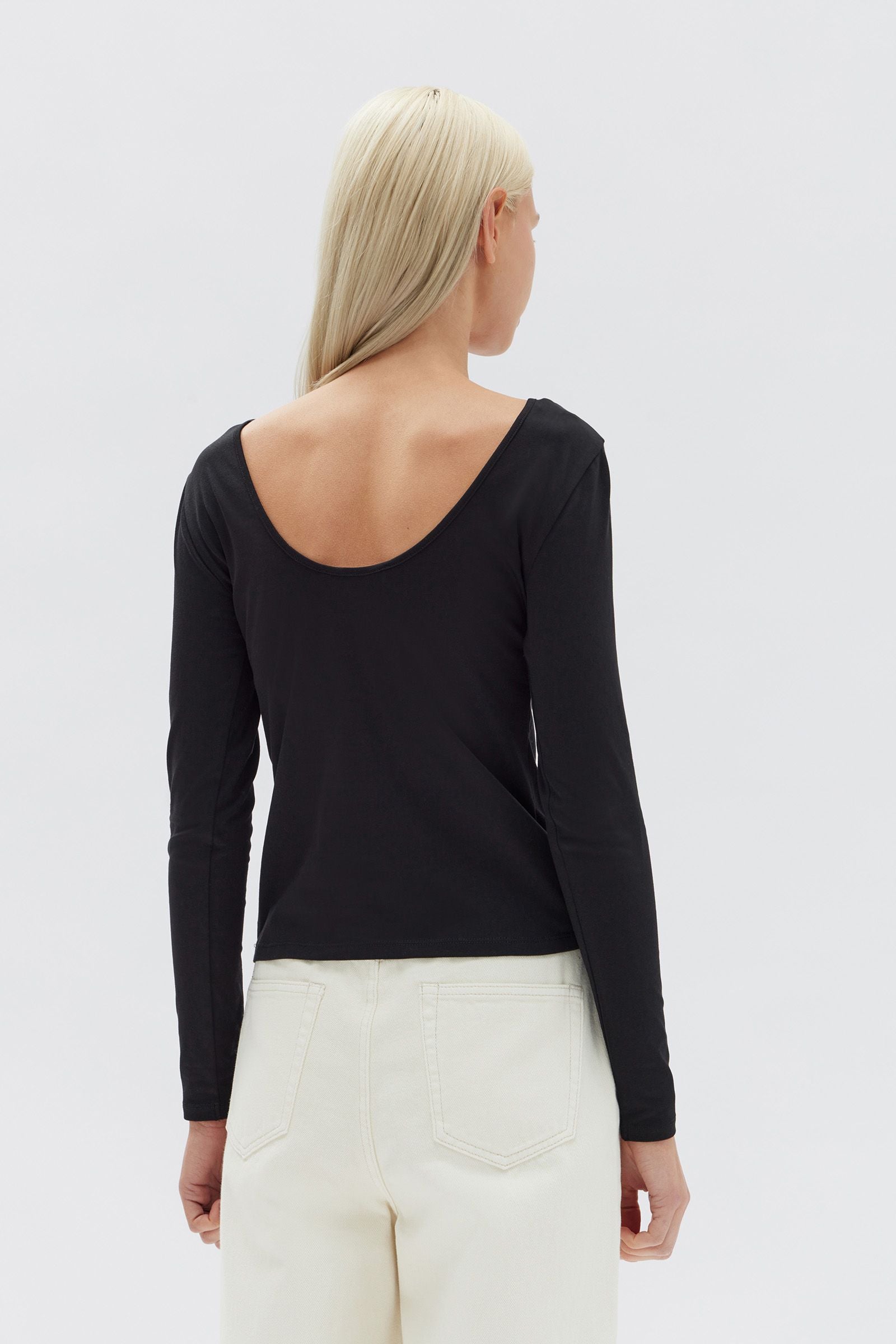 JADE SCOOP BACK JERSEY LONG SLEEVE TOP | BLACK