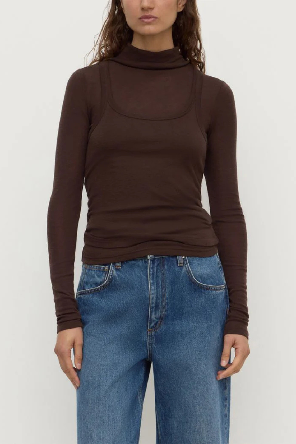NORA MERINO WOOL LAYERED TURTLENECK | GANACHE