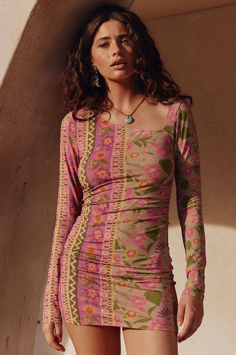 GOLDIE SHIMMER MINI DRESS | DESERT ROSE
