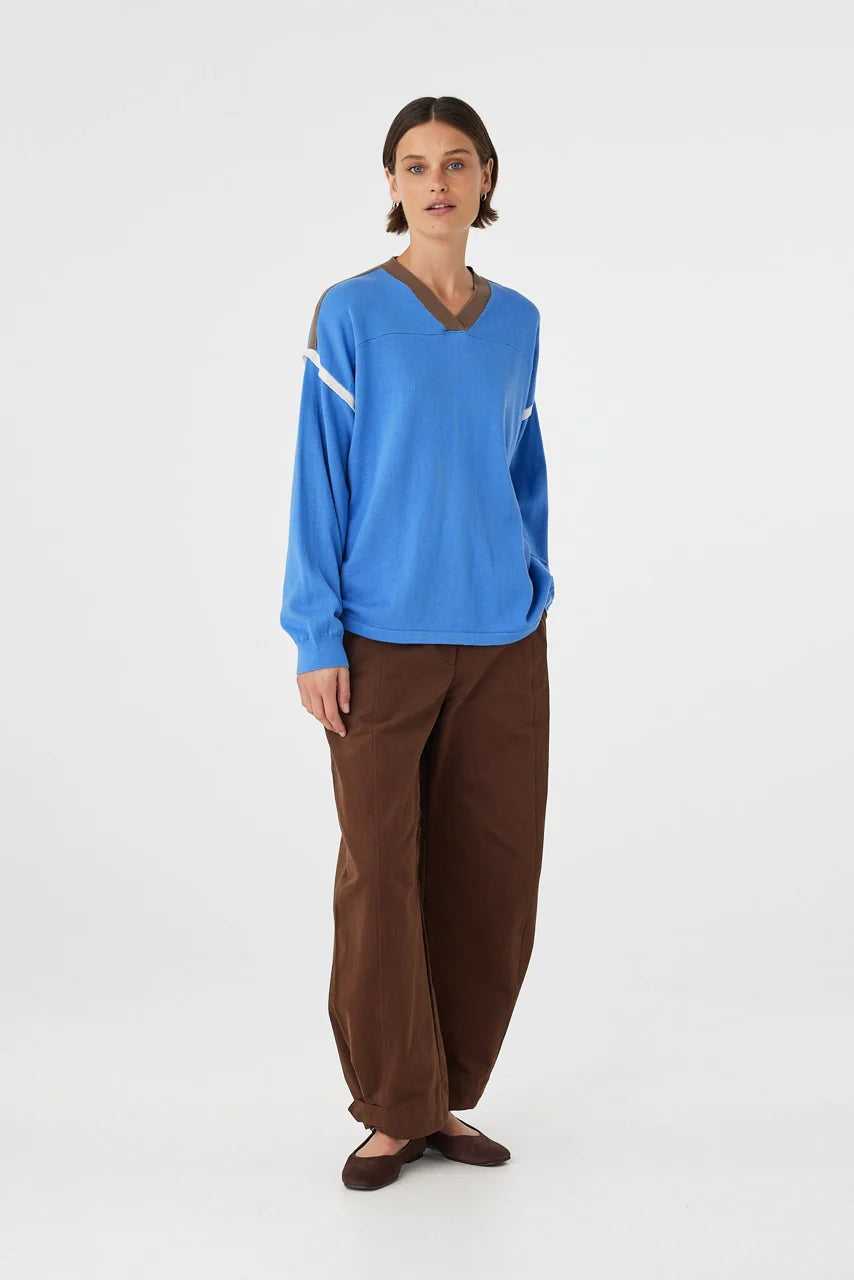 EDEN LONG SLEEVE TEE | ROYAL BLUE & ESPRESSO
