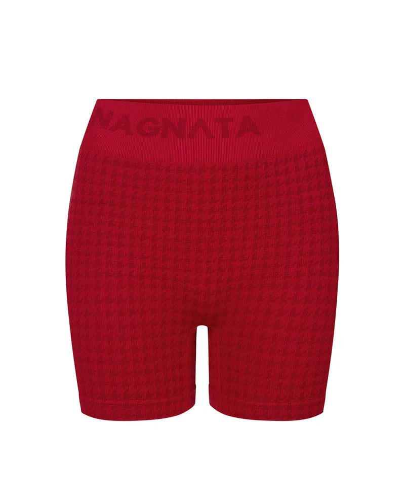 HOUNDSTOOTH WOOL MINI SHORT | CRIMSON