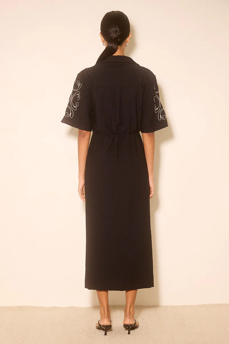 ZAHRA EMBROIDERED MIDI DRESS MIDNIGHT BLACK