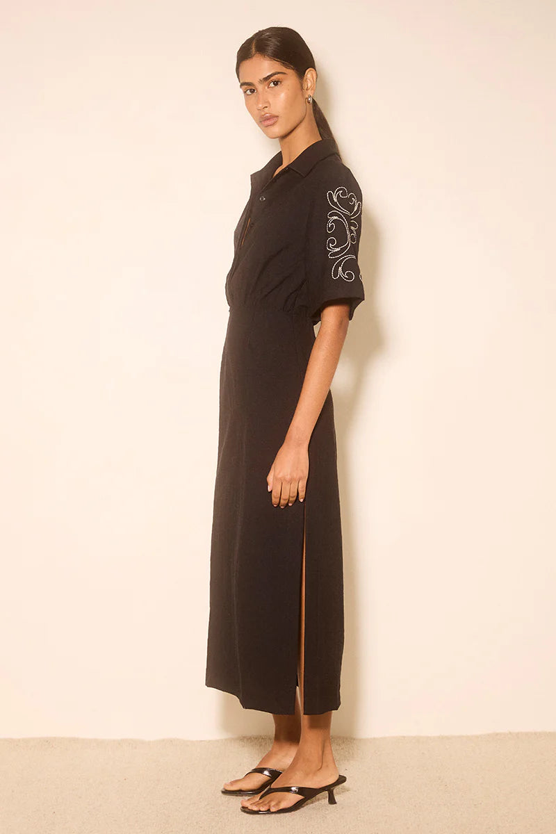 ZAHRA EMBROIDERED MIDI DRESS MIDNIGHT BLACK