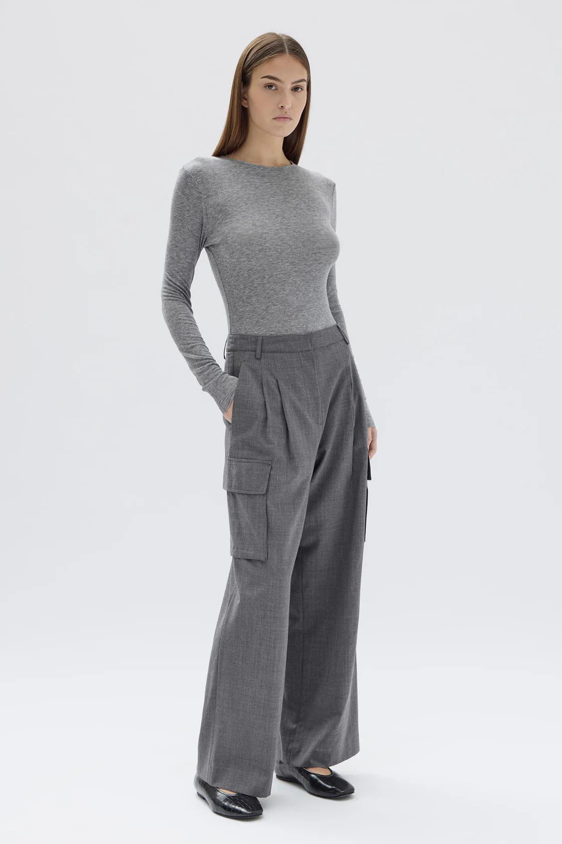 ISARA WOOL CARGO PANT | CHARCOAL