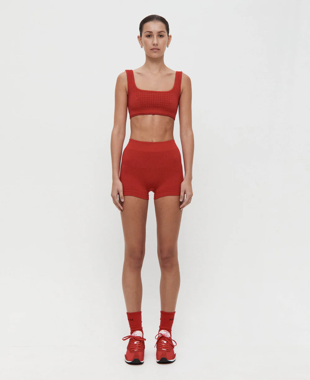 HOUNDSTOOTH WOOL BRALET | CRIMSON