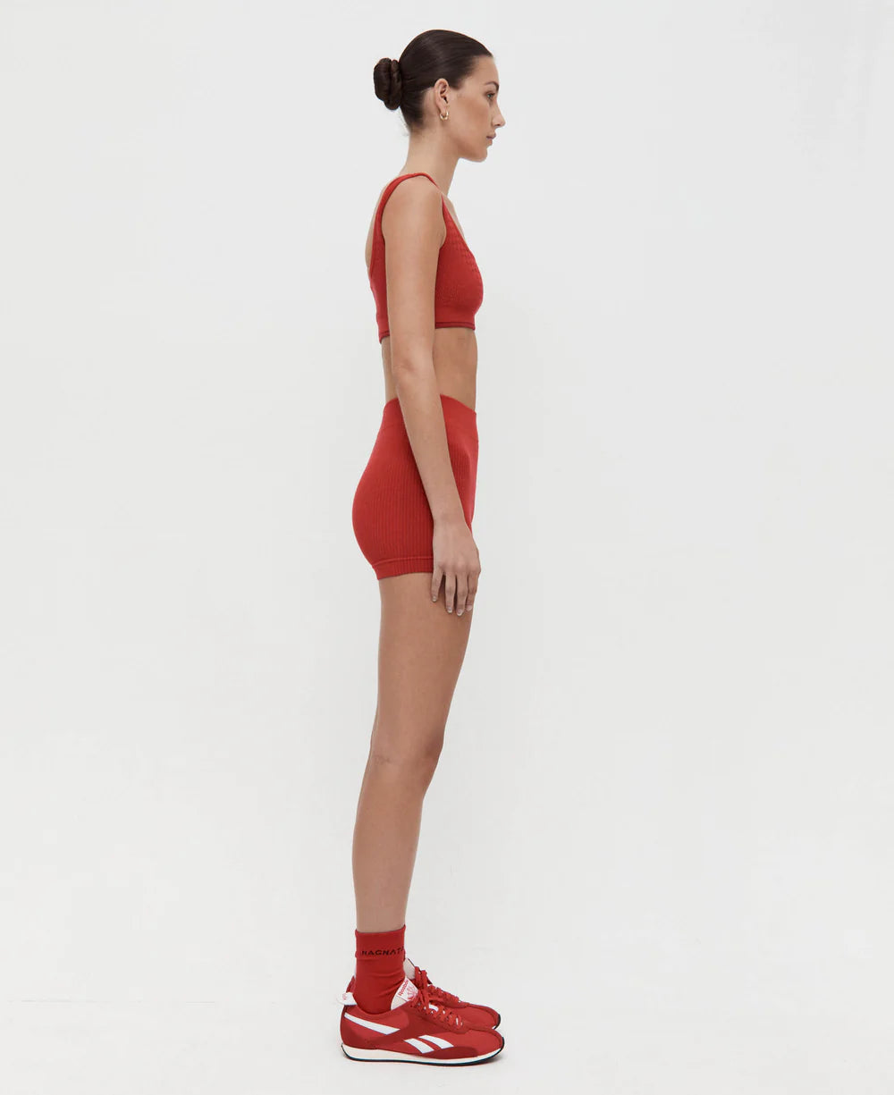 HOUNDSTOOTH WOOL BRALET | CRIMSON