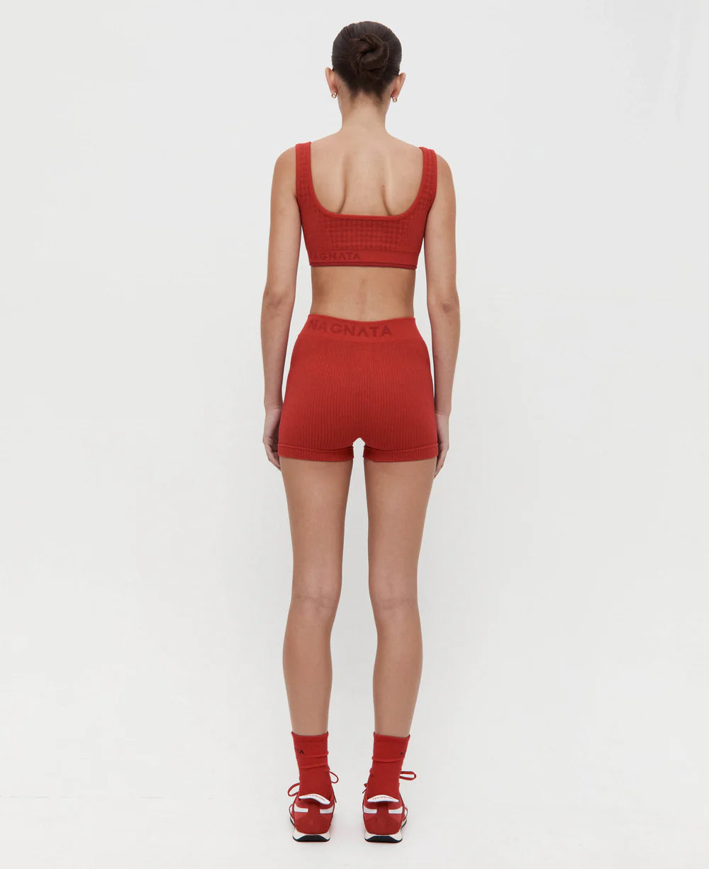 HOUNDSTOOTH WOOL BRALET | CRIMSON
