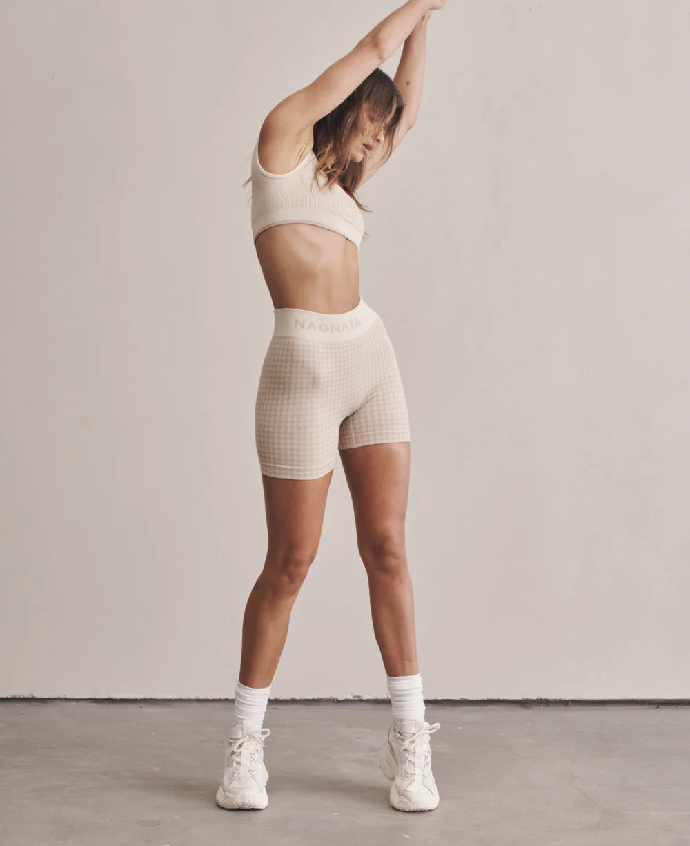 HOUNDSTOOTH WOOL MINI SHORT | BONE WHITE