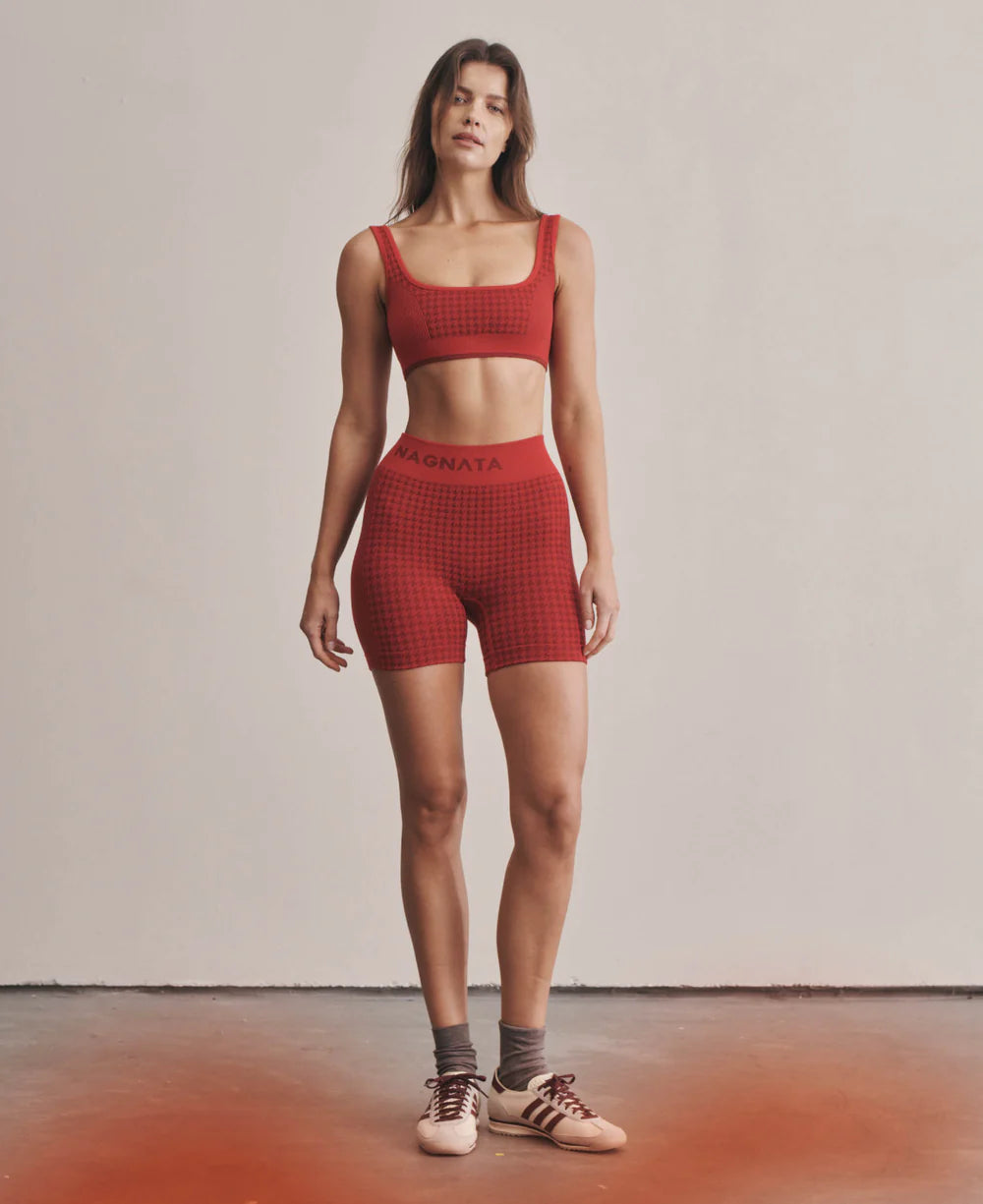 HOUNDSTOOTH WOOL MINI SHORT | CRIMSON