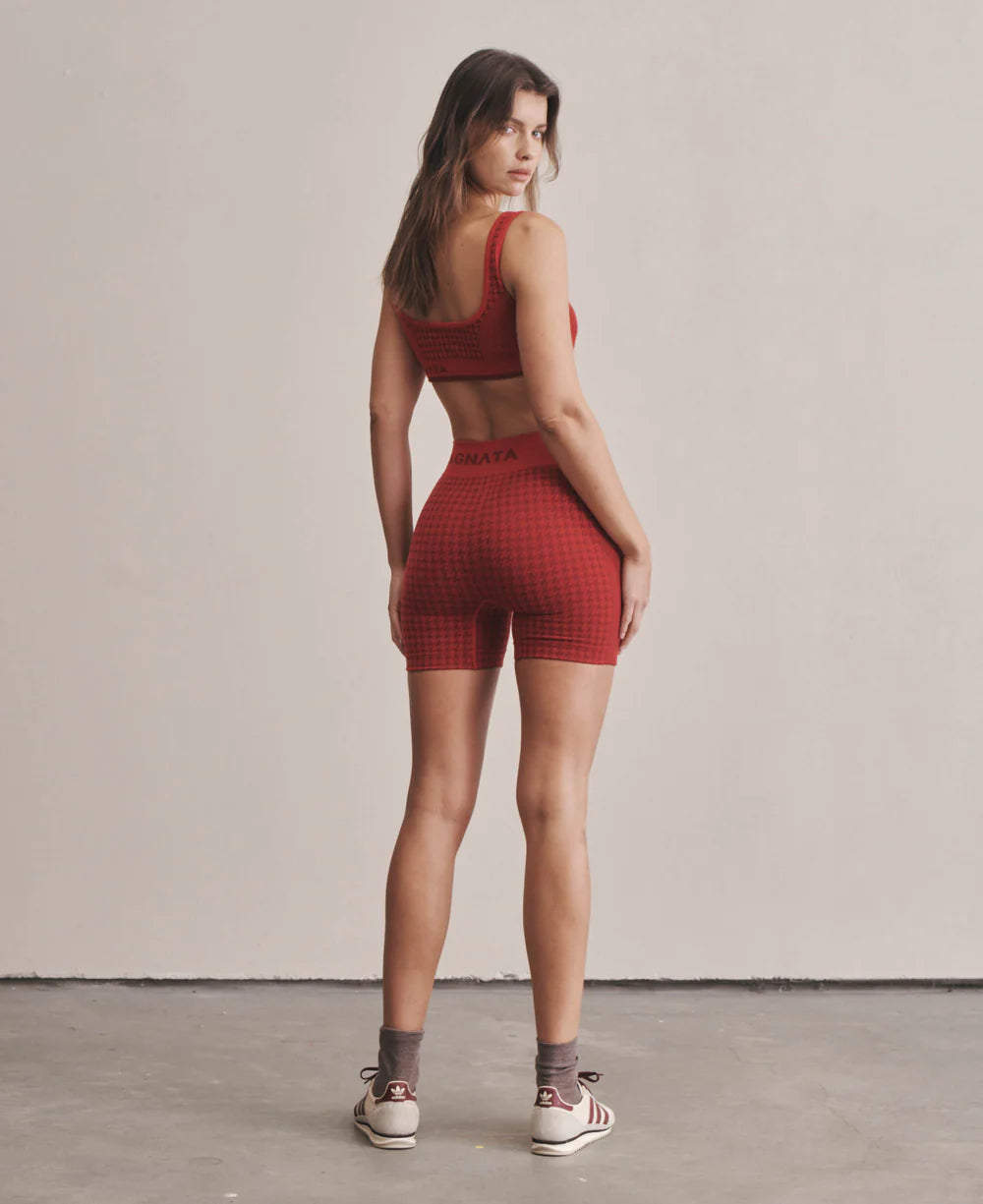 HOUNDSTOOTH WOOL BRALET | CRIMSON