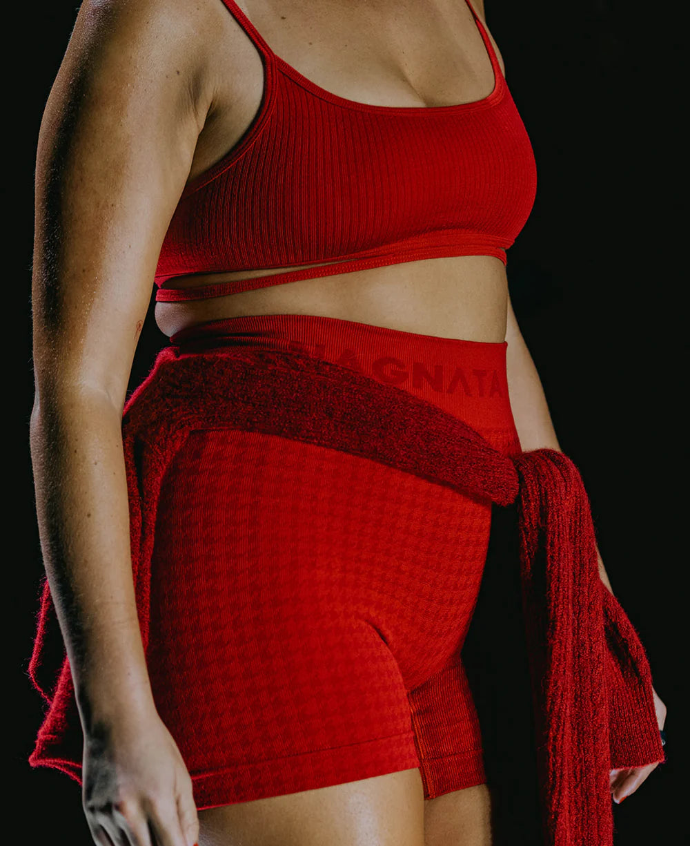 HOUNDSTOOTH WOOL MINI SHORT | CRIMSON