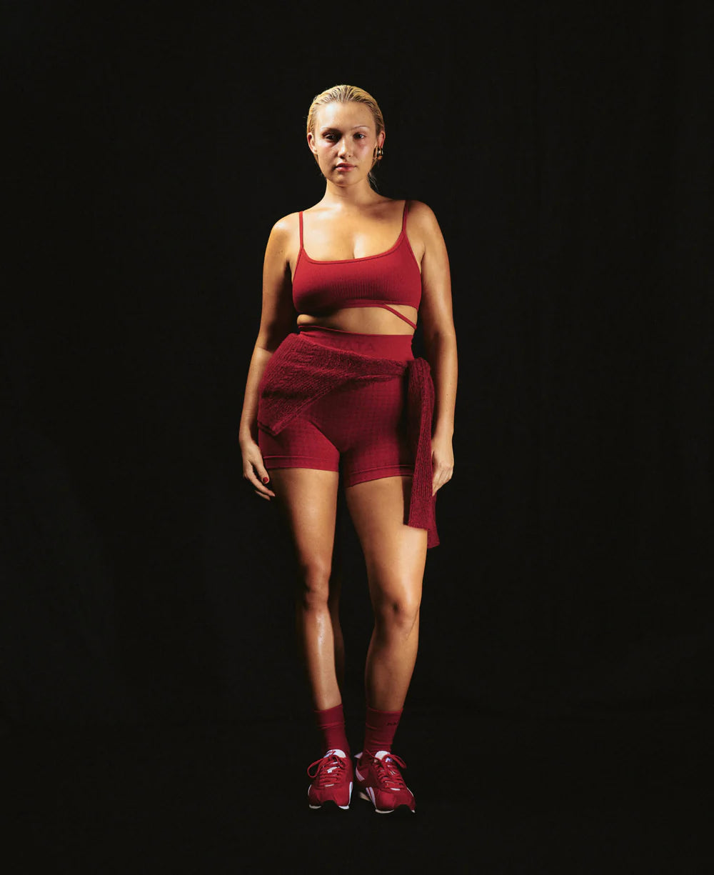 HOUNDSTOOTH WOOL MINI SHORT | CRIMSON
