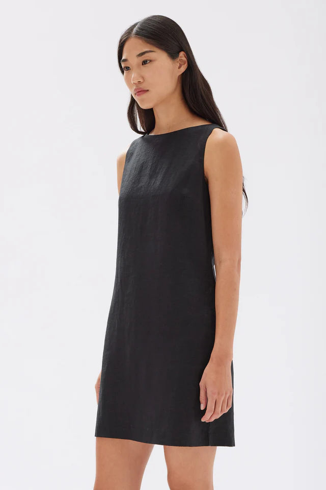 NADINE LINEN MINI DRESS | BLACK