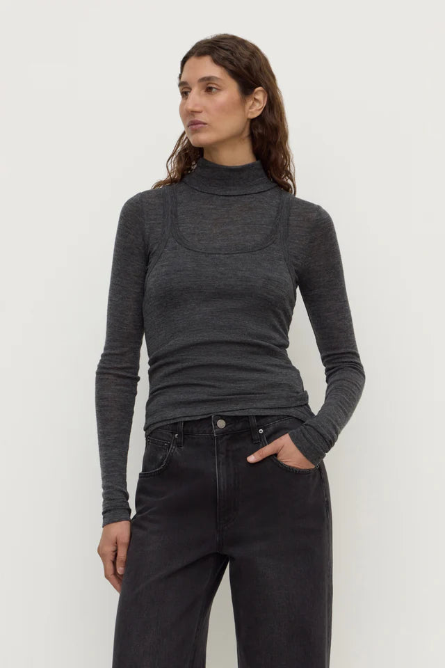 NORA MERINO WOOL LAYERED TURTLENECK | CHARCOAL MARLE