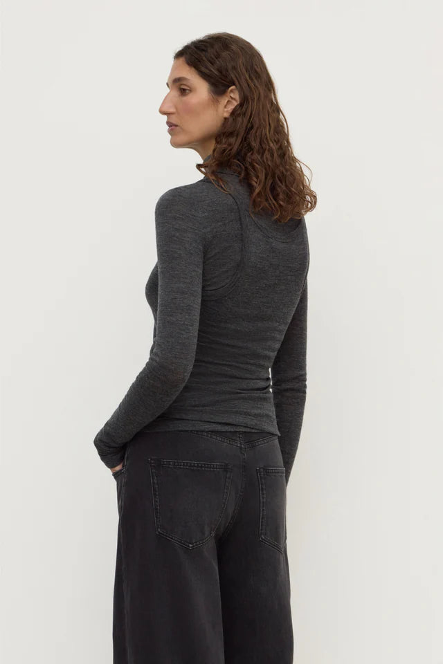 NORA MERINO WOOL LAYERED TURTLENECK | CHARCOAL MARLE