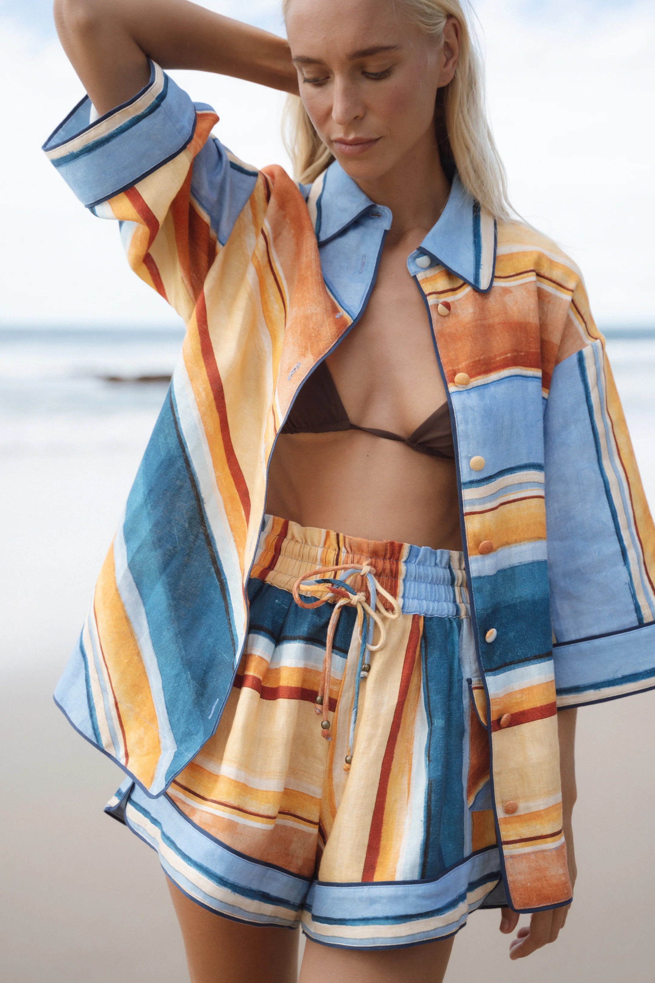 SET ADRIFT LINEN SHORT | TRUFFLE STRIPE