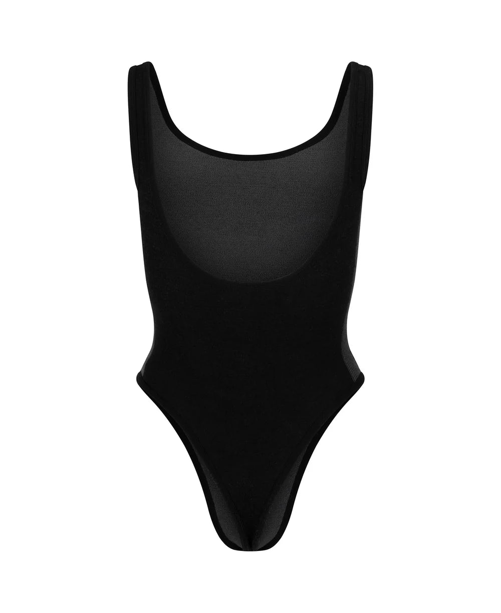 HOUNDSTOOTH WOOL BODYSUIT | BLACK