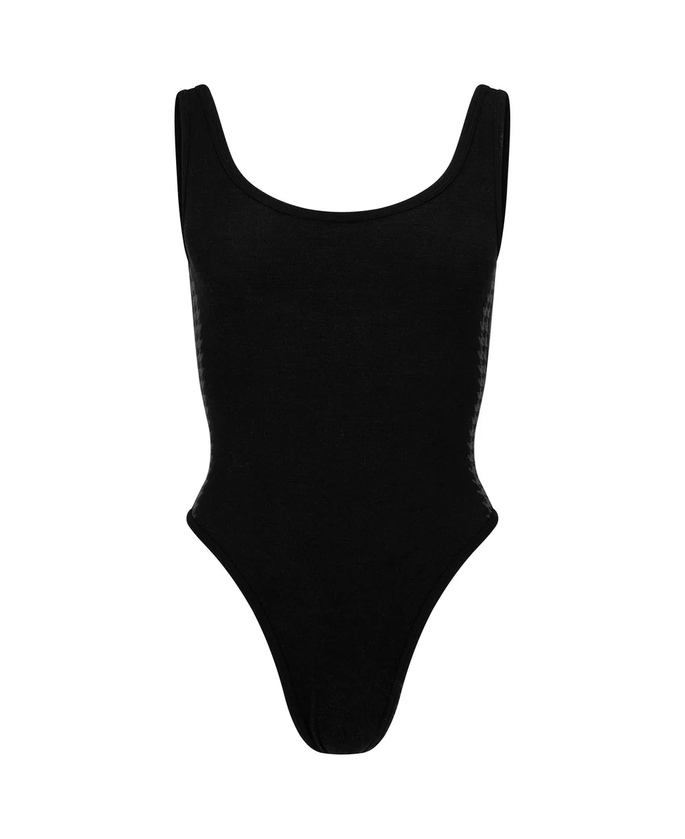 HOUNDSTOOTH WOOL BODYSUIT | BLACK