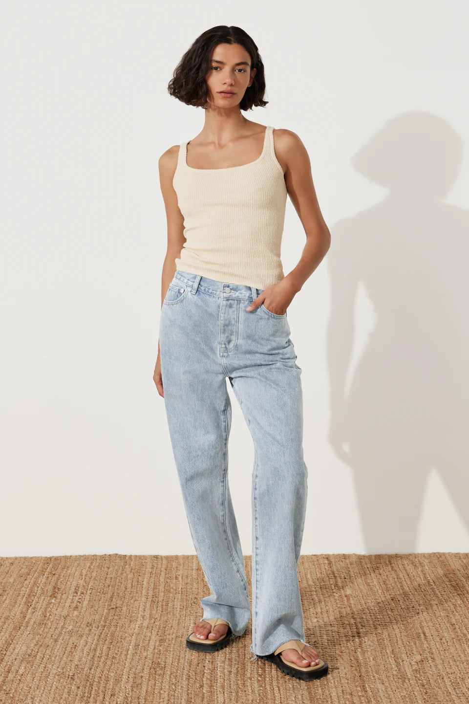 RECYCLED COTTON MID RISE JEAN | LIGHT WASH