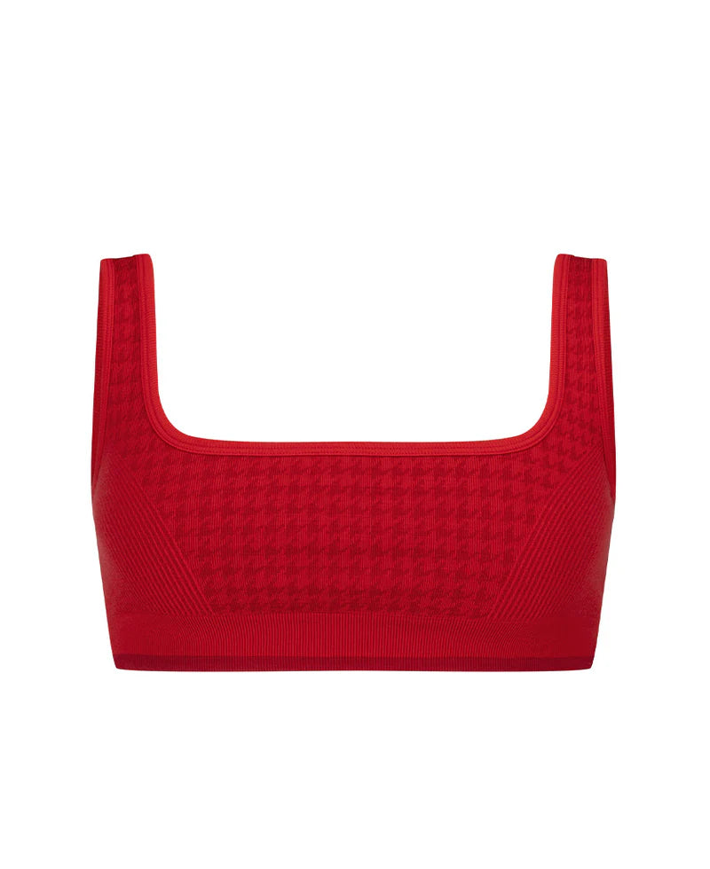 HOUNDSTOOTH WOOL BRALET | CRIMSON