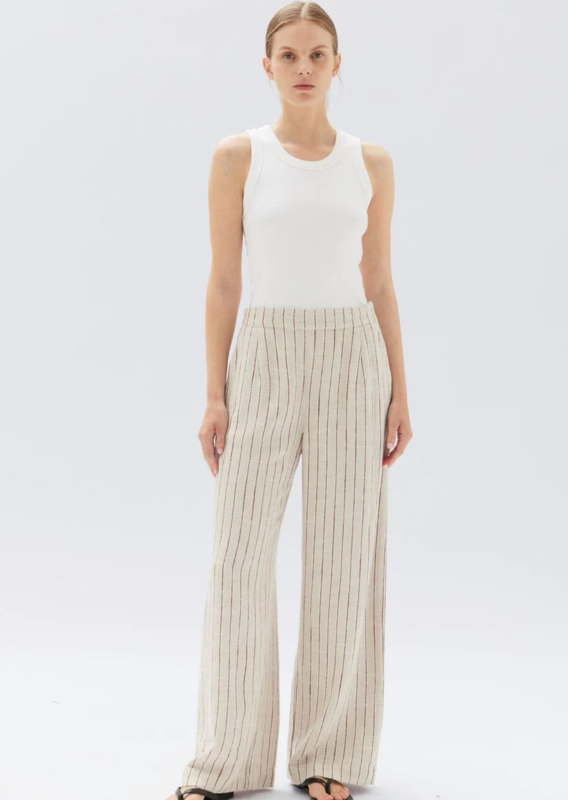 NEVA STRIPE LINEN TROUSER | OAT STRIPE