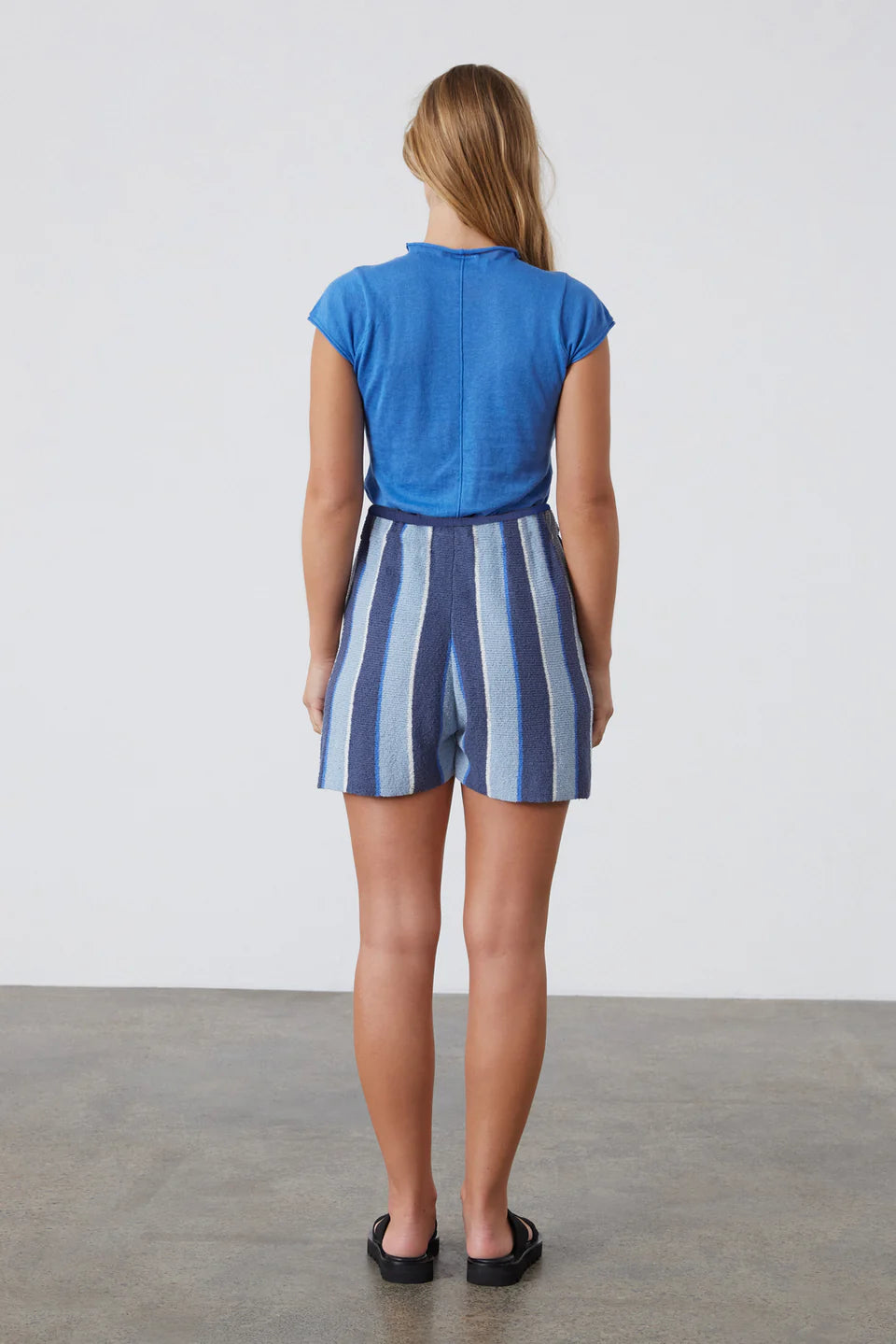 OCEAN BLUE COTTON BLEND KNIT TOP