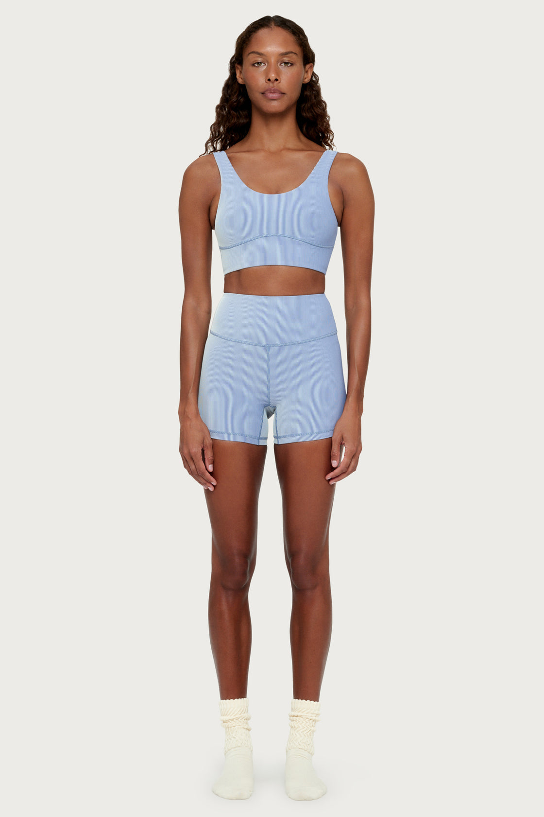 STRIPE RIB CROP TOP | DENIM BLUE