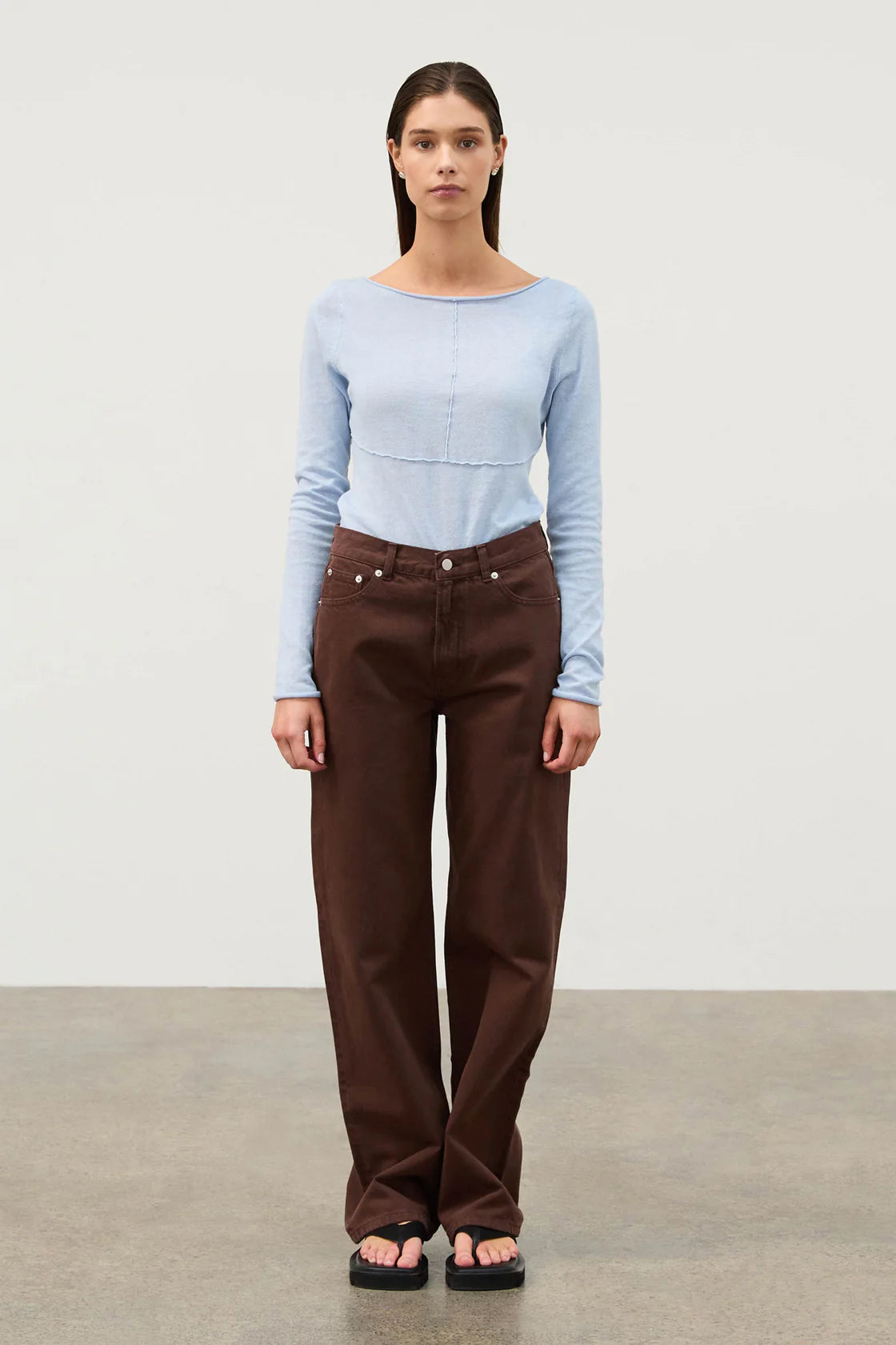 PANELLED LONG SLEEVE KNIT TOP | POWDER BLUE