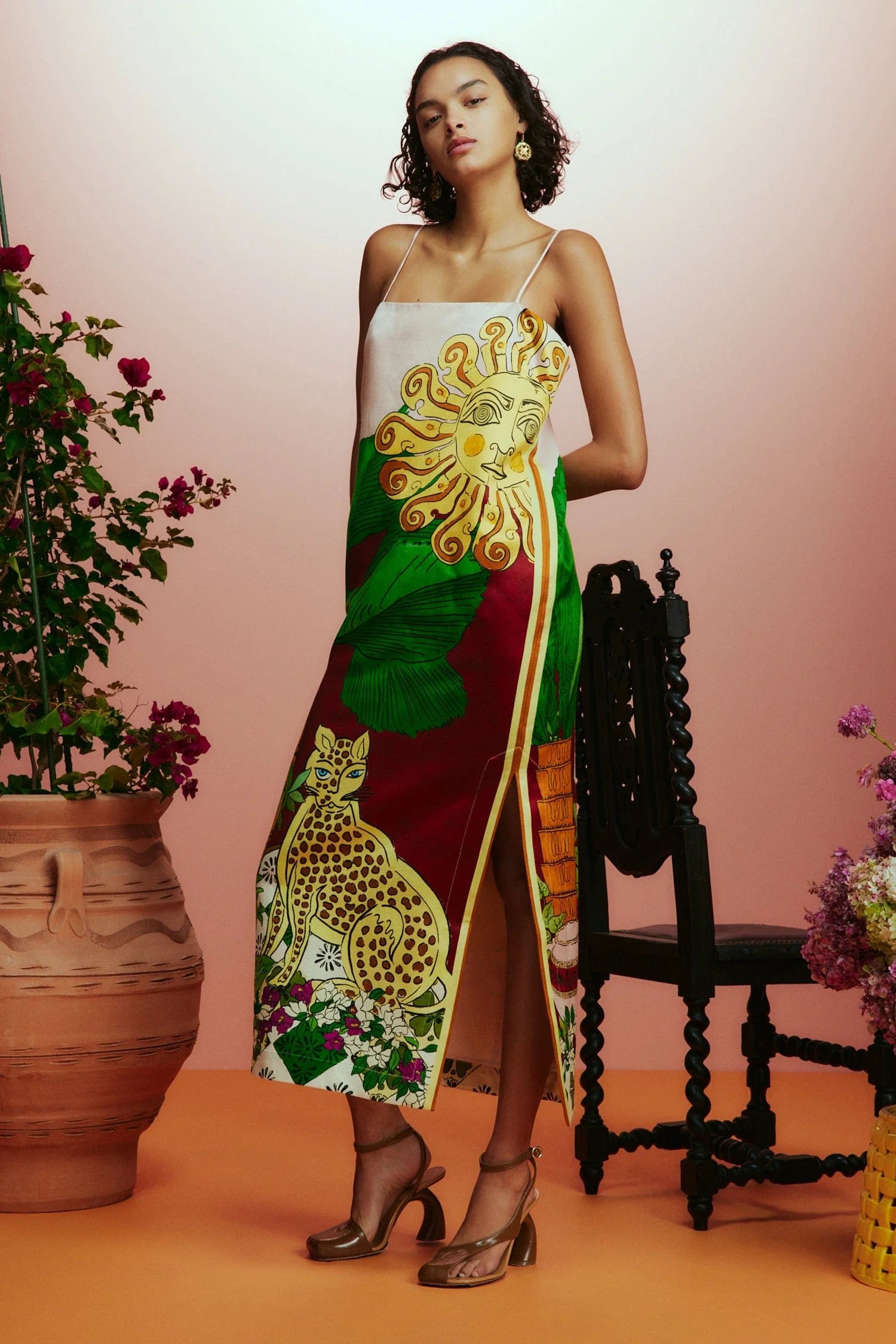SLEEVELESS DRAPE BACK DRESS TIGER TRAP