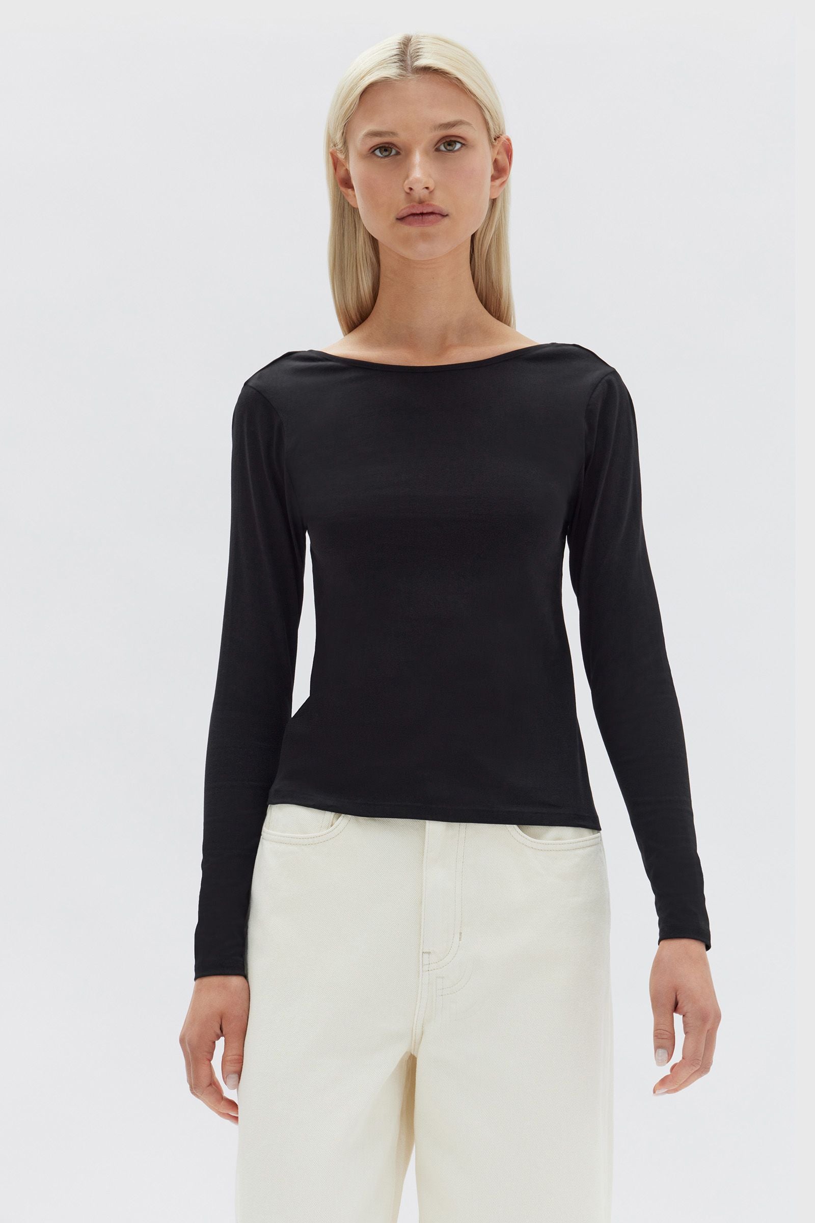 JADE SCOOP BACK JERSEY LONG SLEEVE TOP | BLACK