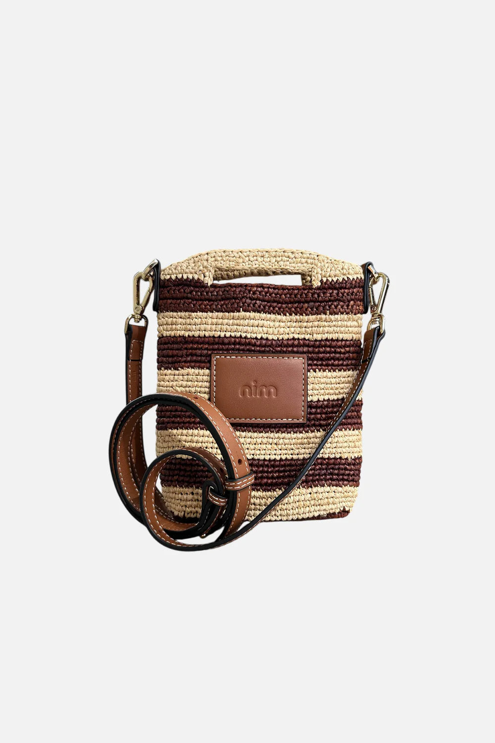 LEATHER TRIMMED RAFFIA POCKET | STRIPE