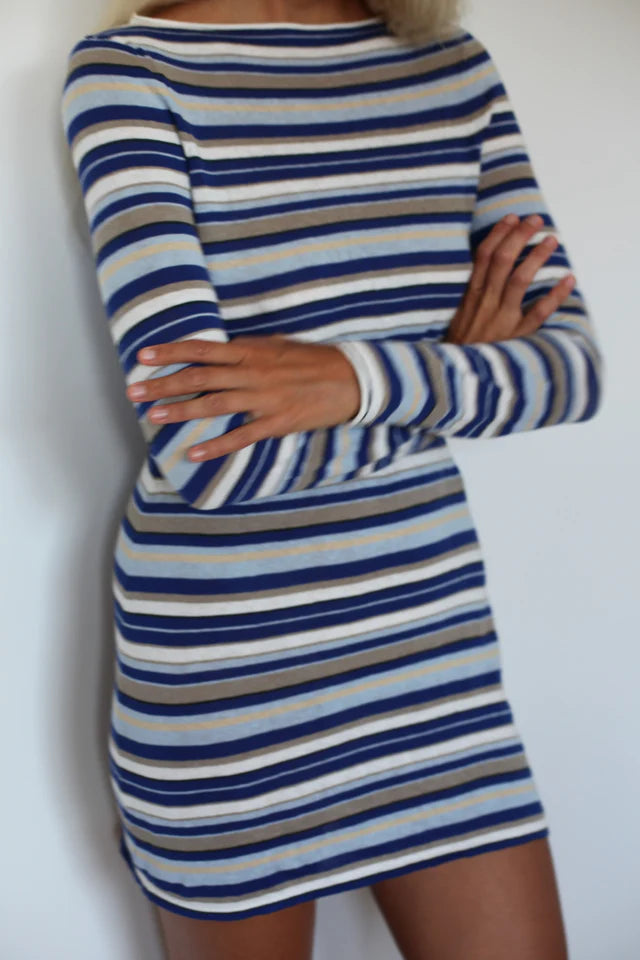 OCEAN RETRO STRIPE KNIT DRESS