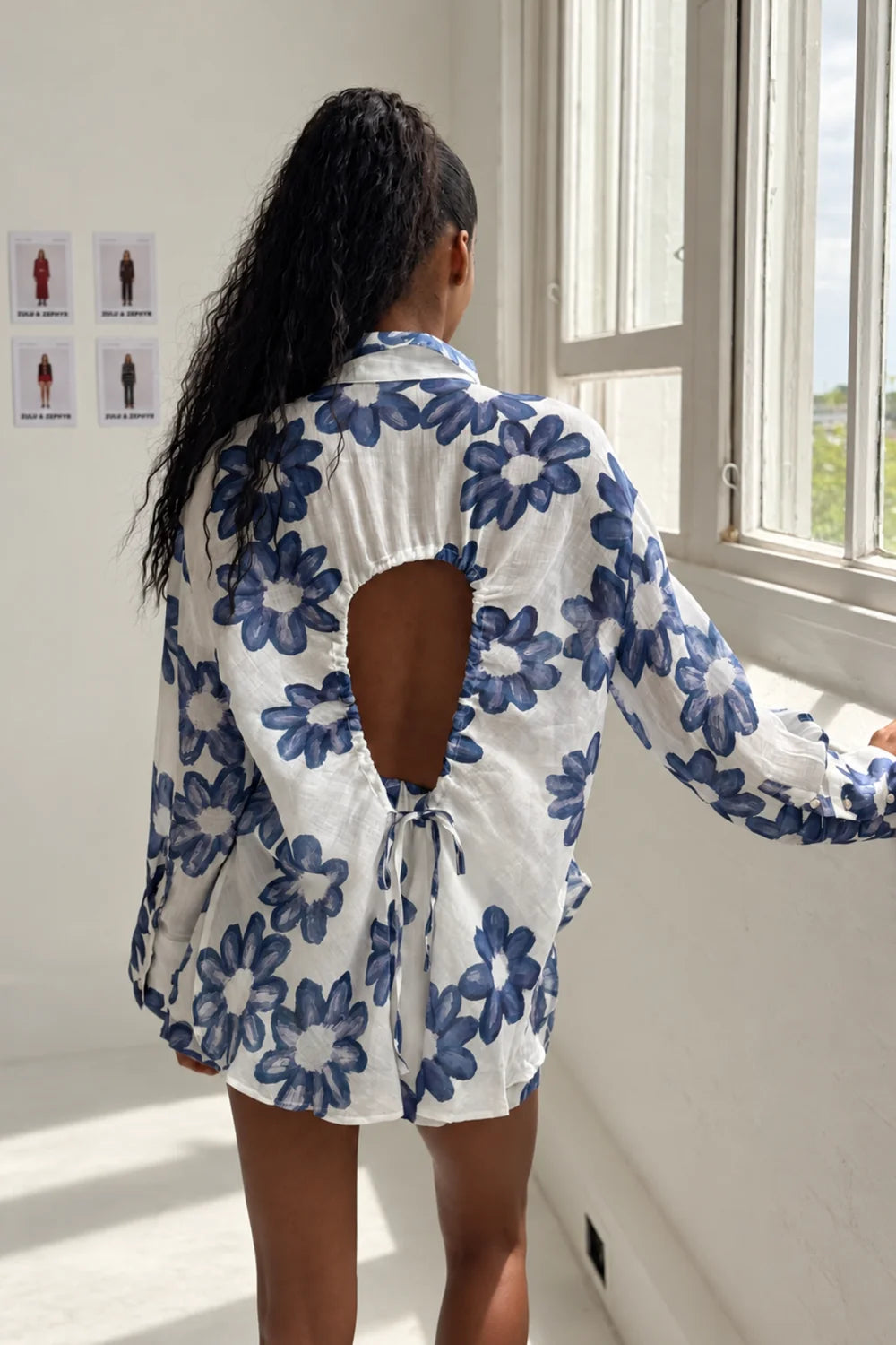 RAMIE TIE SHIRT | BLUE FLOWER