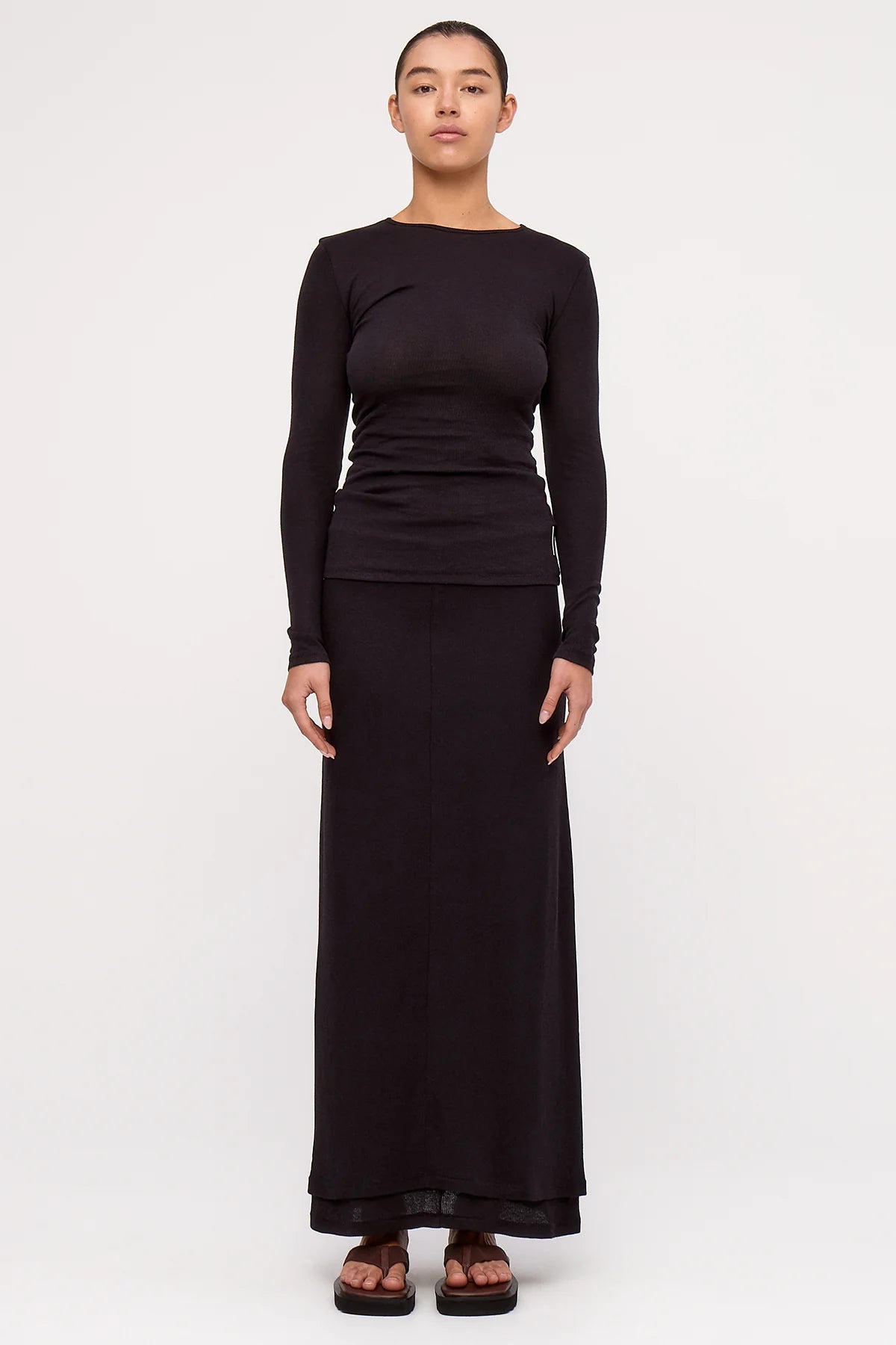 RIB HEMP LONG SLEEVE TOP | BLACK