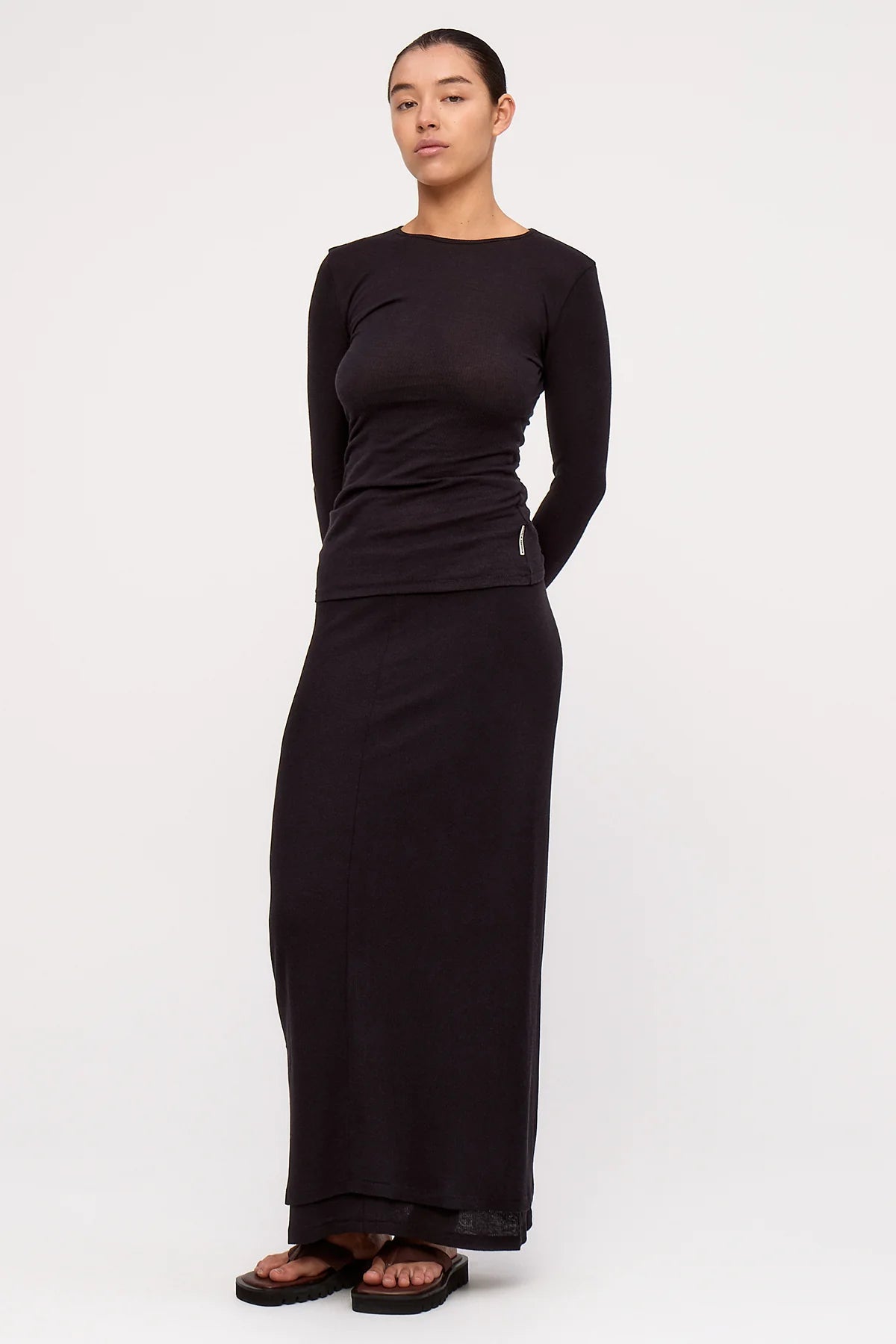 RIB HEMP LONG SLEEVE TOP | BLACK