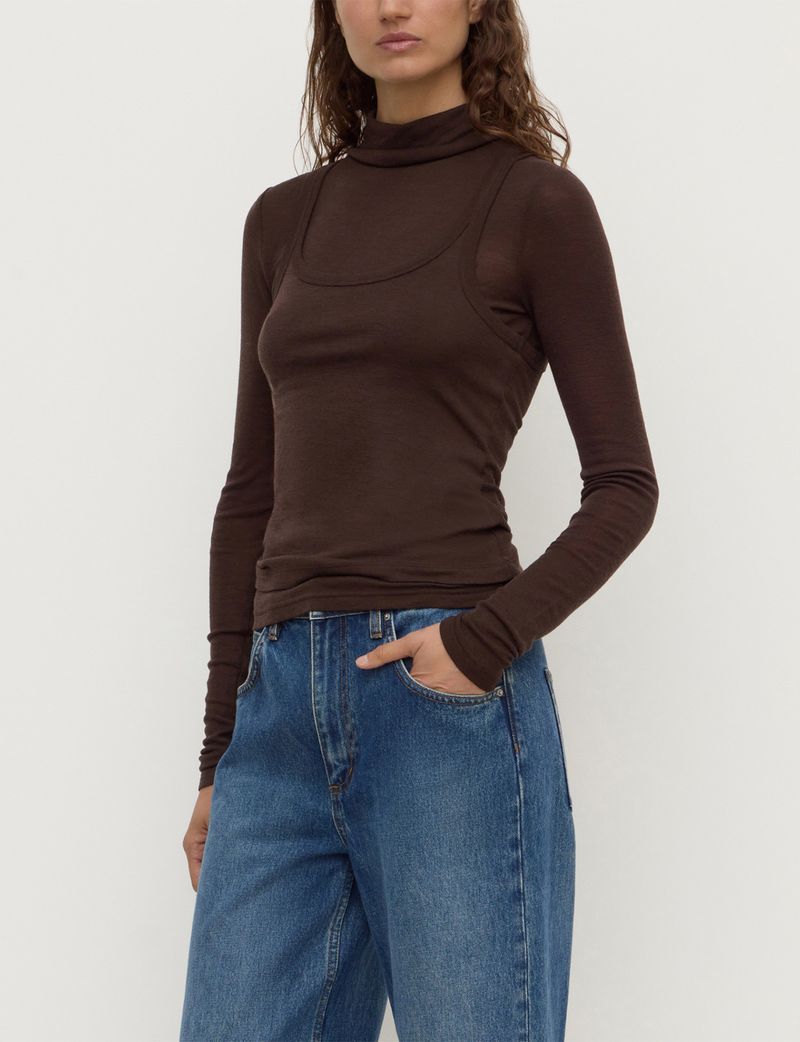NORA MERINO WOOL LAYERED TURTLENECK | GANACHE