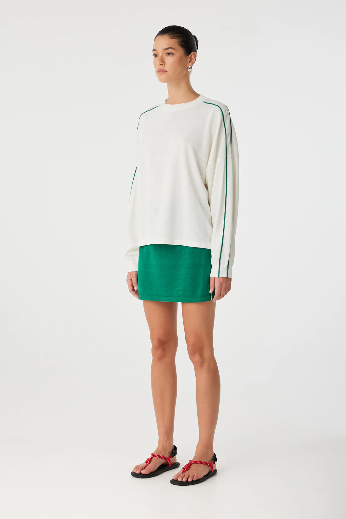 PIPPA LONG SLEEVE - CREAM & PALM GREEN