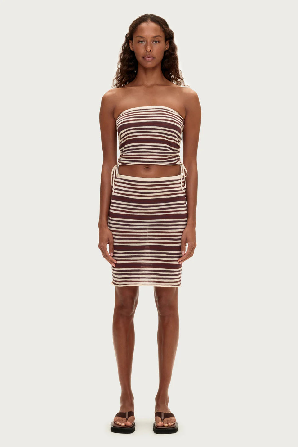 KNIT BANDEAU TOP - CHOCOLATE STRIPE