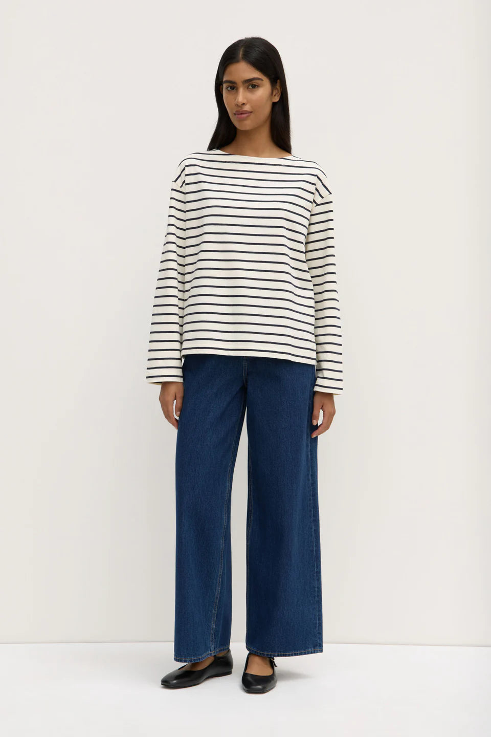 BONNE LONG SLEEVE TEE | NAVY WHITE STRIPE