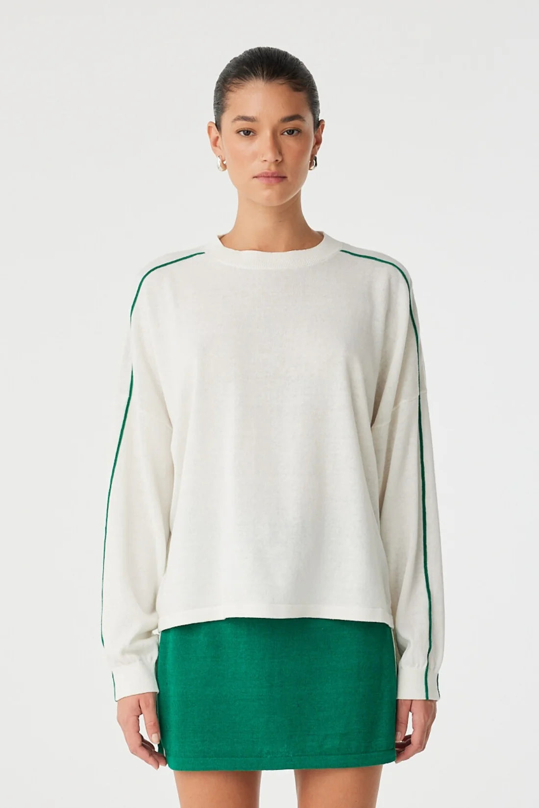 PIPPA LONG SLEEVE - CREAM & PALM GREEN