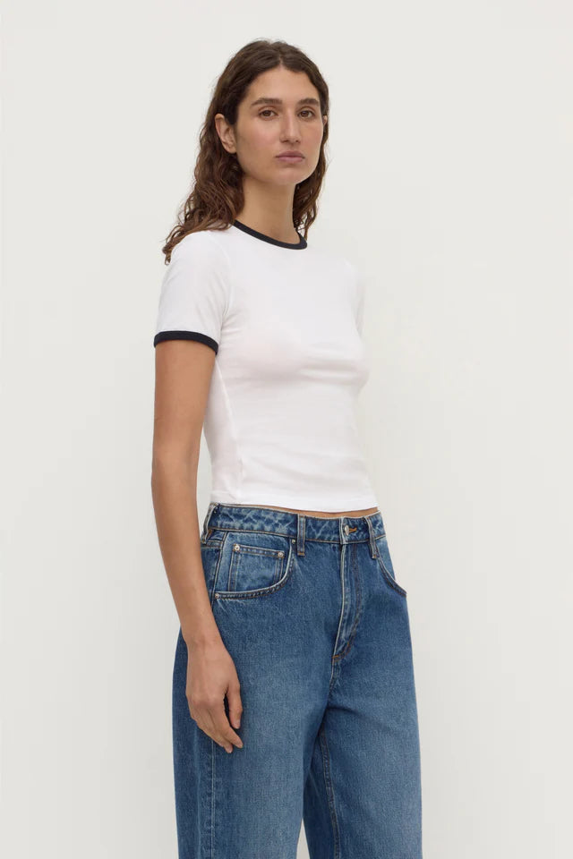 KOURT CONTRAST BIND TEE | WHITE/NAVY