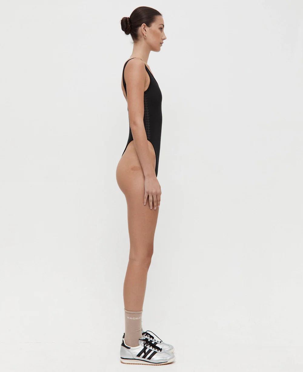 HOUNDSTOOTH WOOL BODYSUIT | BLACK