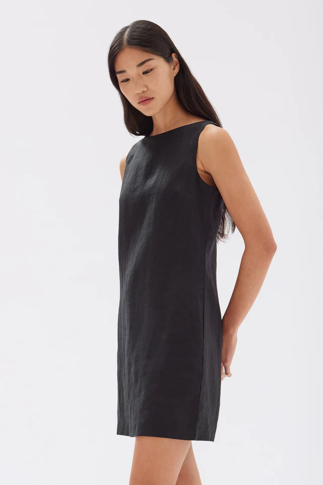 NADINE LINEN MINI DRESS | BLACK