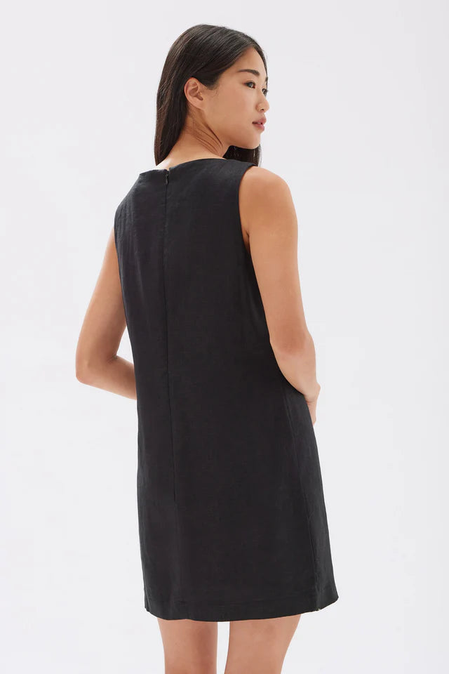 NADINE LINEN MINI DRESS | BLACK