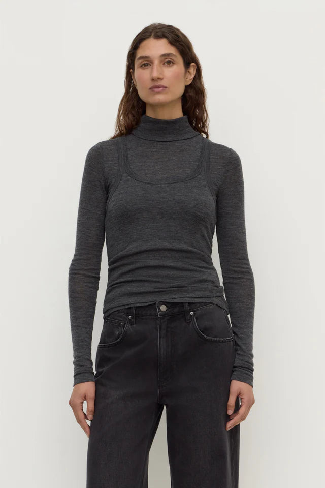 NORA MERINO WOOL LAYERED TURTLENECK | CHARCOAL MARLE