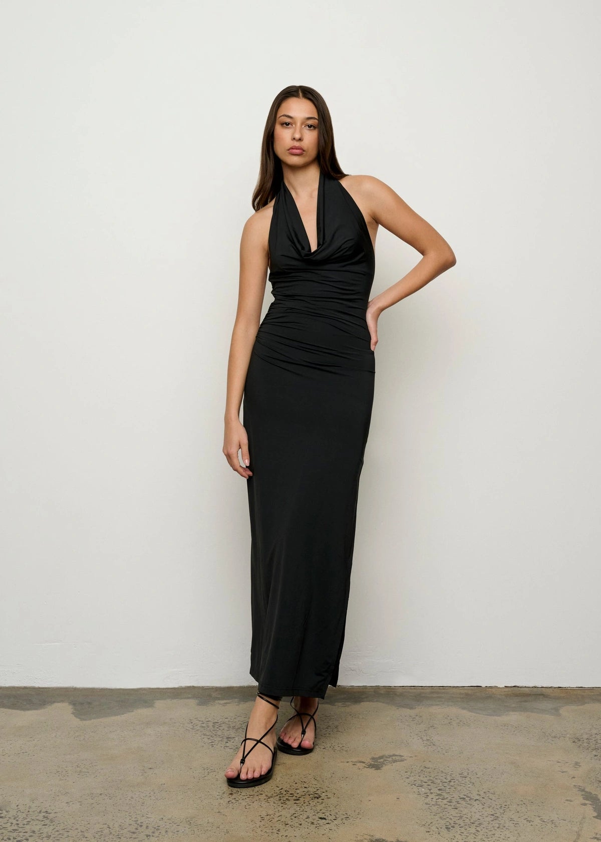 DELPHINE HALTER DRESS | BLACK