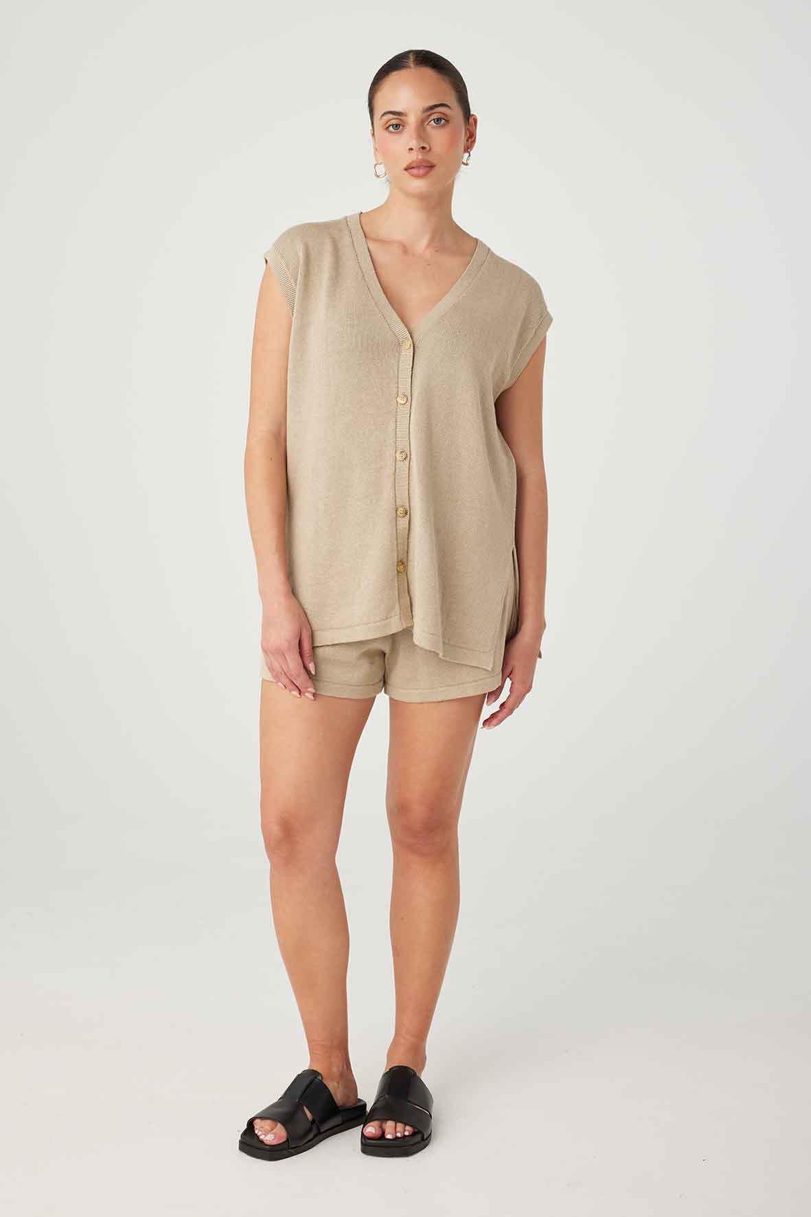 ADA ORGANIC COTTON LINEN VEST | TAUPE