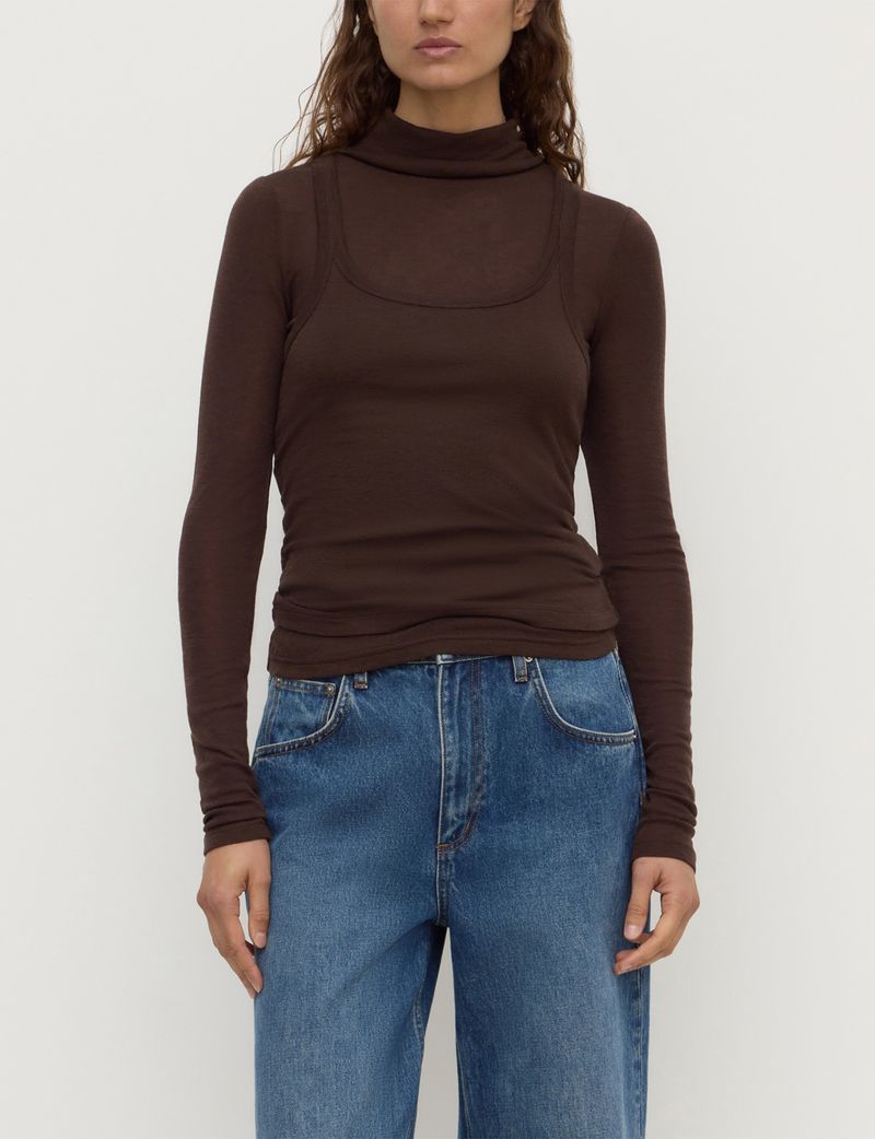 NORA MERINO WOOL LAYERED TURTLENECK | GANACHE