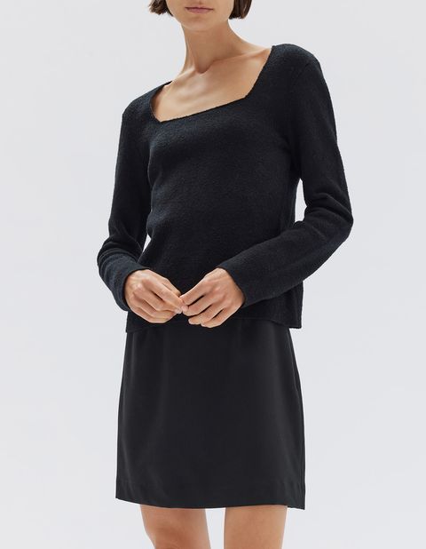 MEREDITH SQUARE NECK LONG SLEEVE TOP | BLACK